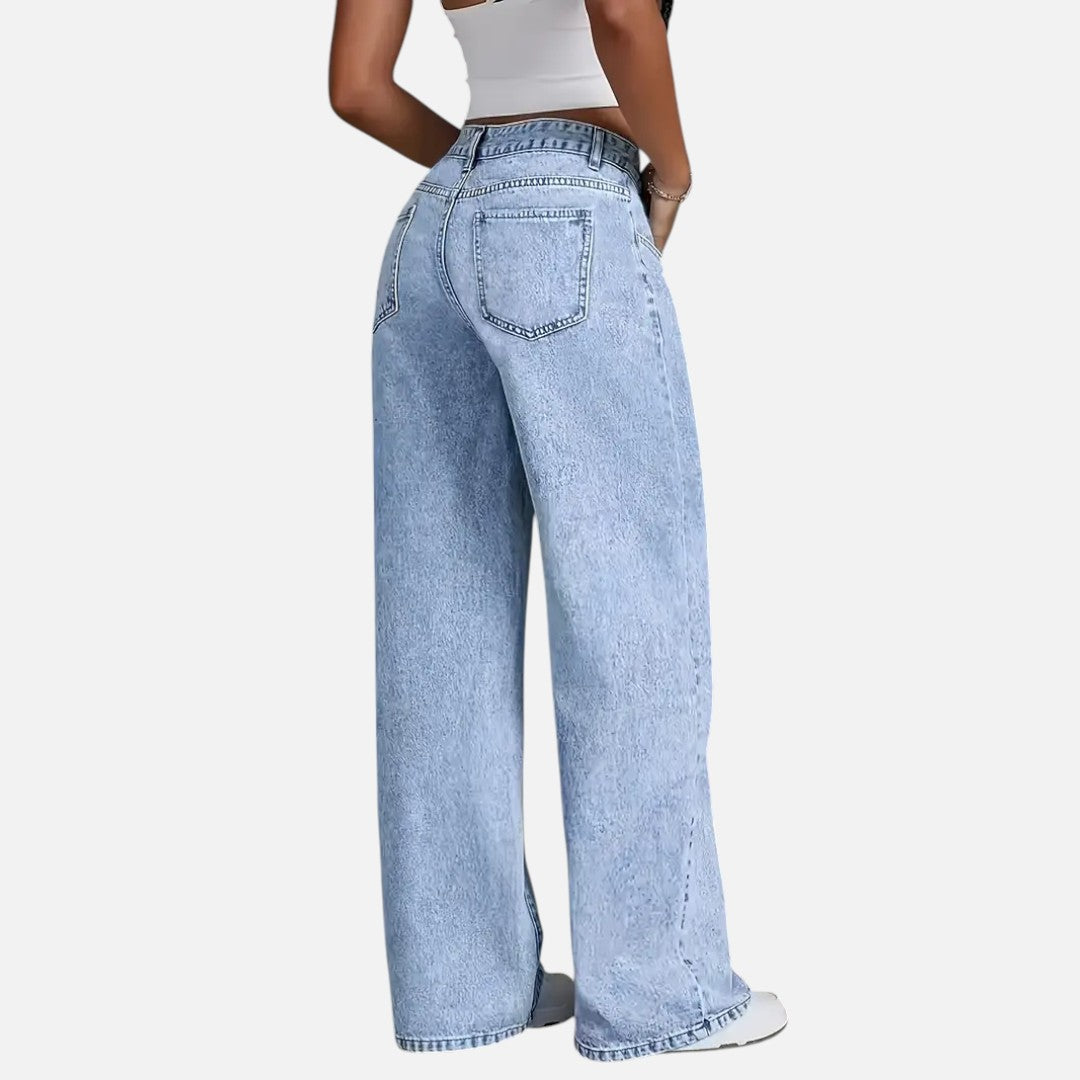 Mivora London | Women’s High-Waist Wide-Leg Jeans – Light Blue Denim with Stretch & Pockets
