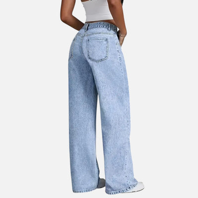 Mivora London | Women’s High-Waist Wide-Leg Jeans – Light Blue Denim with Stretch & Pockets