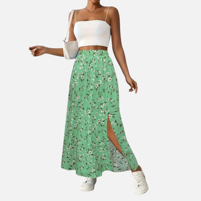 Mivora London | Women’s Floral High-Waist Skirt with Elegant Split Hem