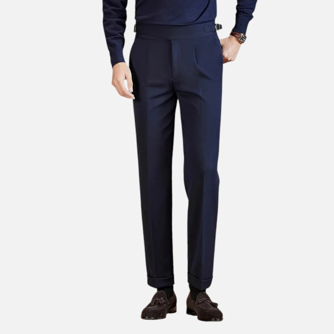 Mivora London | Men’s High‑Waist Tailored Trousers With Pleated Front & Adjustable Buckle