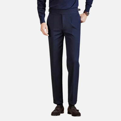 Mivora London | Men’s High‑Waist Tailored Trousers With Pleated Front & Adjustable Buckle