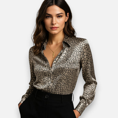 Mivora London | Women’s Satin Printed Blouse with Classic Snake Pattern