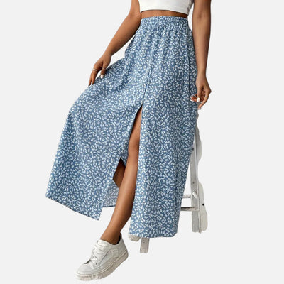 Mivora London | Women’s Floral High-Waist Skirt with Elegant Split Hem
