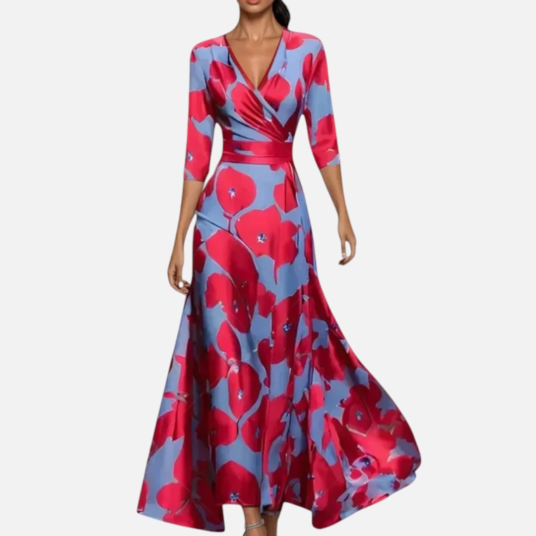 Mivora London | Women’s Elegant V-Neck Long Dress – Graceful Silhouette