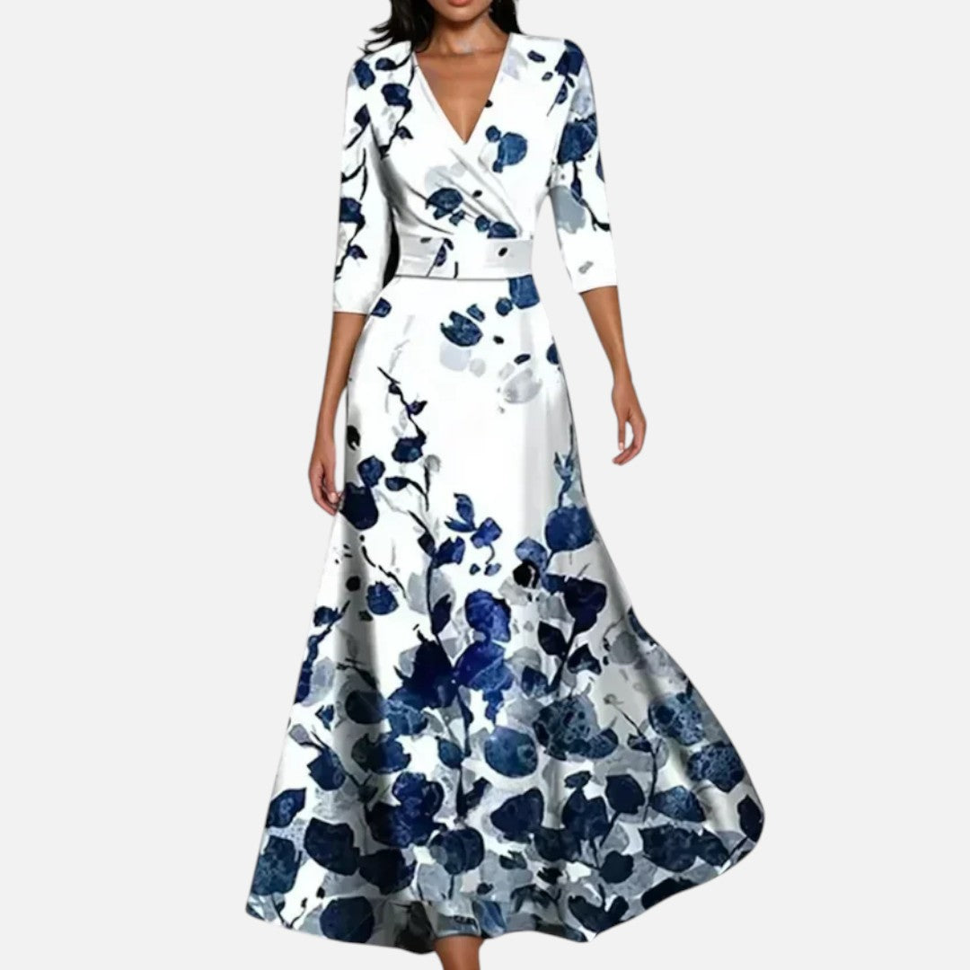 Mivora London | Women’s Elegant V-Neck Long Dress – Graceful Silhouette