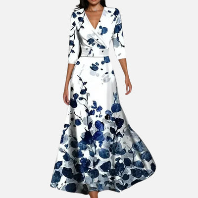 Mivora London | Women’s Elegant V-Neck Long Dress – Graceful Silhouette