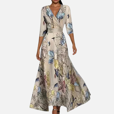 Mivora London | Women’s Elegant V-Neck Long Dress – Graceful Silhouette