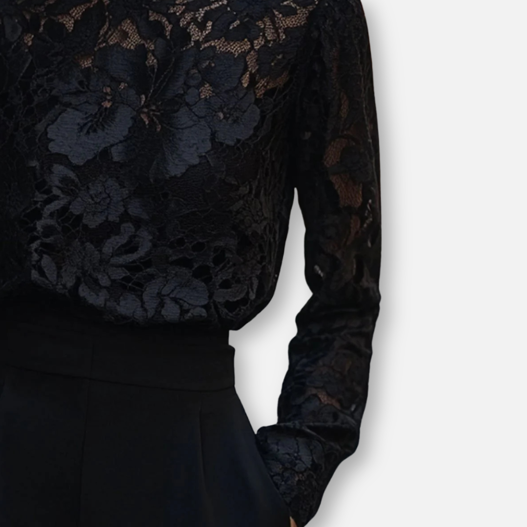 Mivora London | Women’s High-Neck Floral Lace Blouse – Elegant Fit