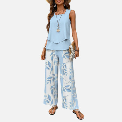 Mivora London | Women’s 2-Piece Sleeveless Top and Wide Leg Trousers Set