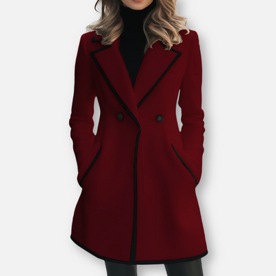 Mivora London | Women’s Oversized Double-Breasted White Coat with Black Trim