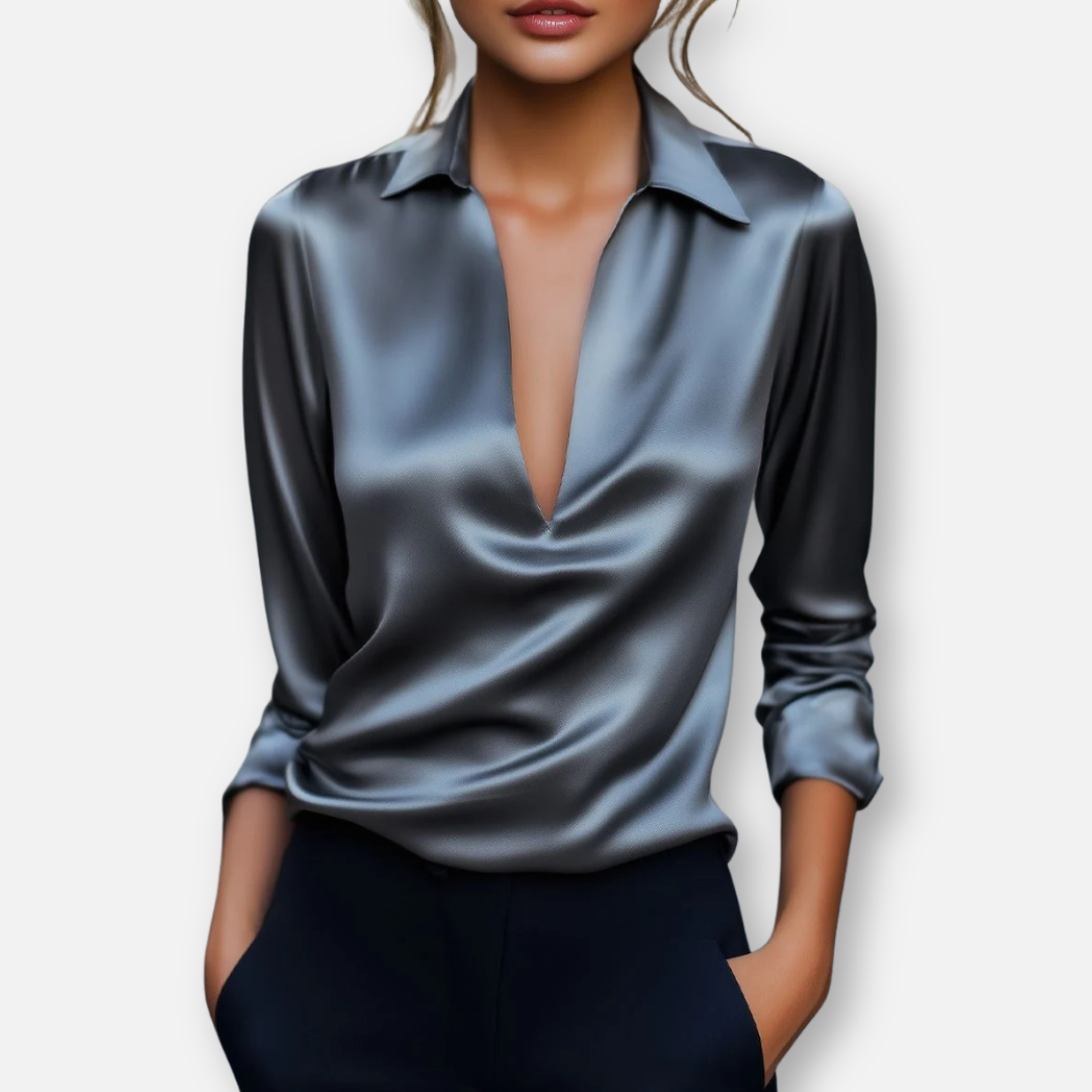 Mivora London | Women’s Blouse Plunge V-Neck, Relaxed Fit