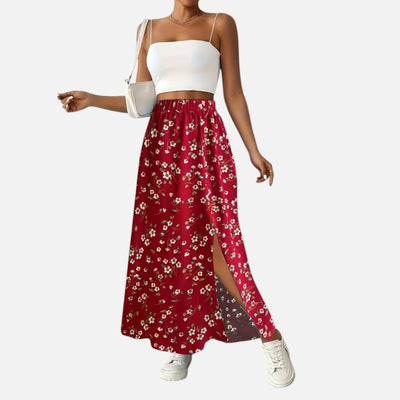 Mivora London | Women’s Floral High-Waist Skirt with Elegant Split Hem