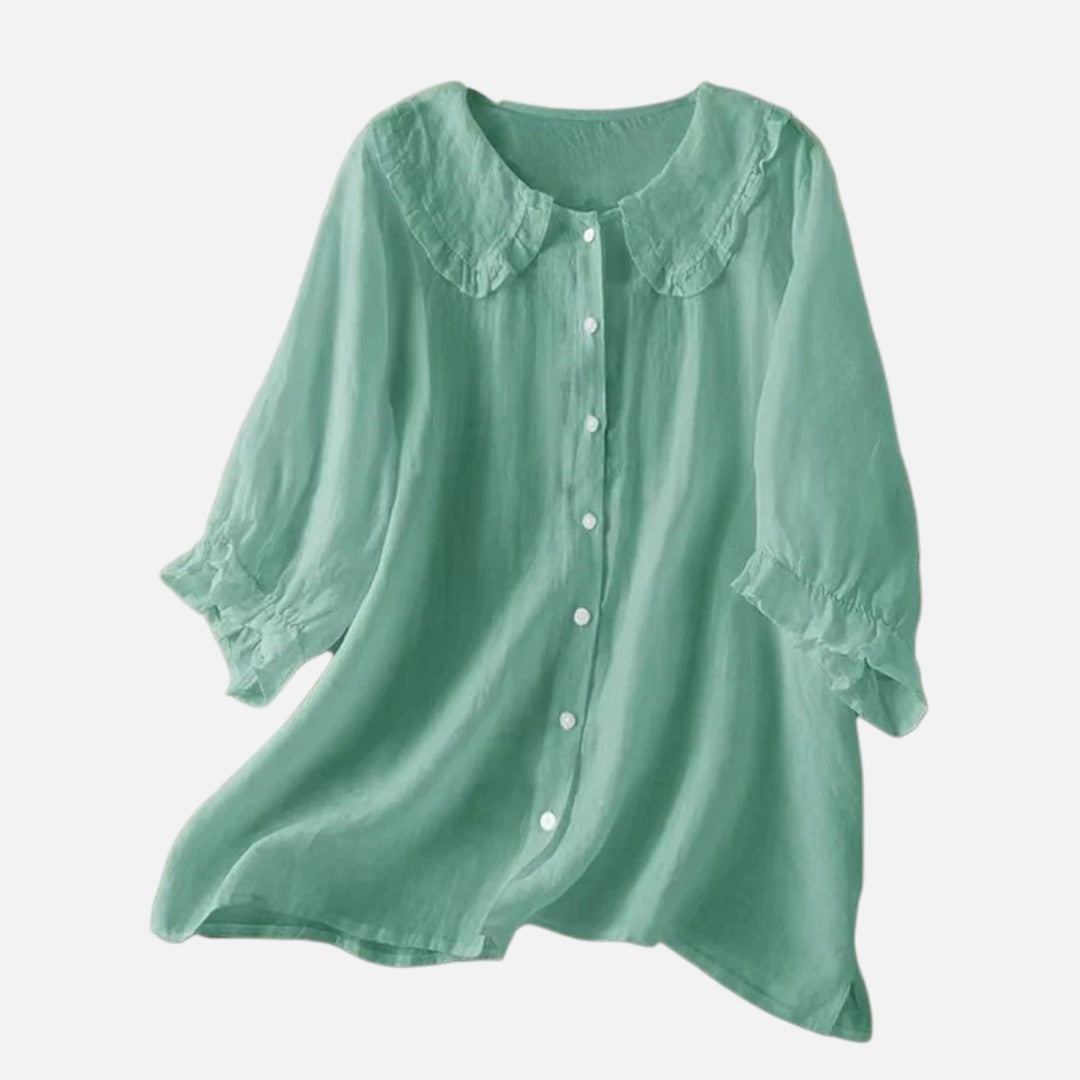 Mivora London | Women’s Loose Fit Blouse With Peter Pan Ruffle Collar