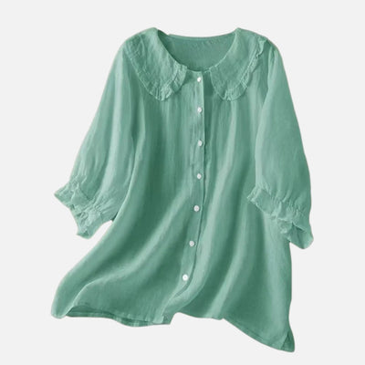 Mivora London | Women’s Loose Fit Blouse With Peter Pan Ruffle Collar