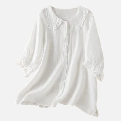 Mivora London | Women’s Loose Fit Blouse With Peter Pan Ruffle Collar