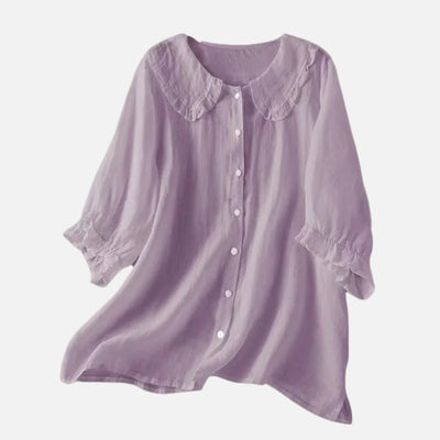 Mivora London | Women’s Loose Fit Blouse With Peter Pan Ruffle Collar