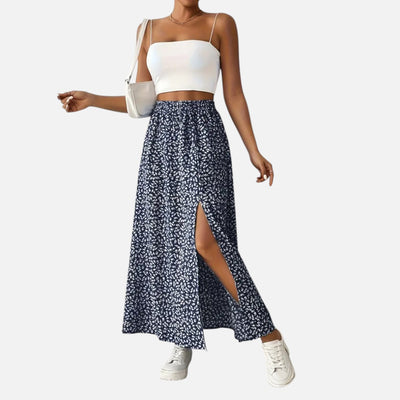 Mivora London | Women’s Floral High-Waist Skirt with Elegant Split Hem