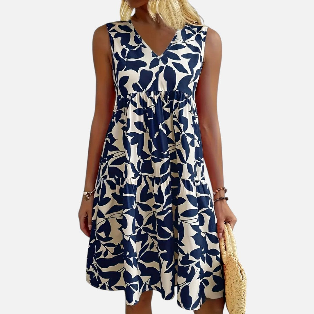 Mivora London | Women's Leaf Print Sleeveless Summer Dress