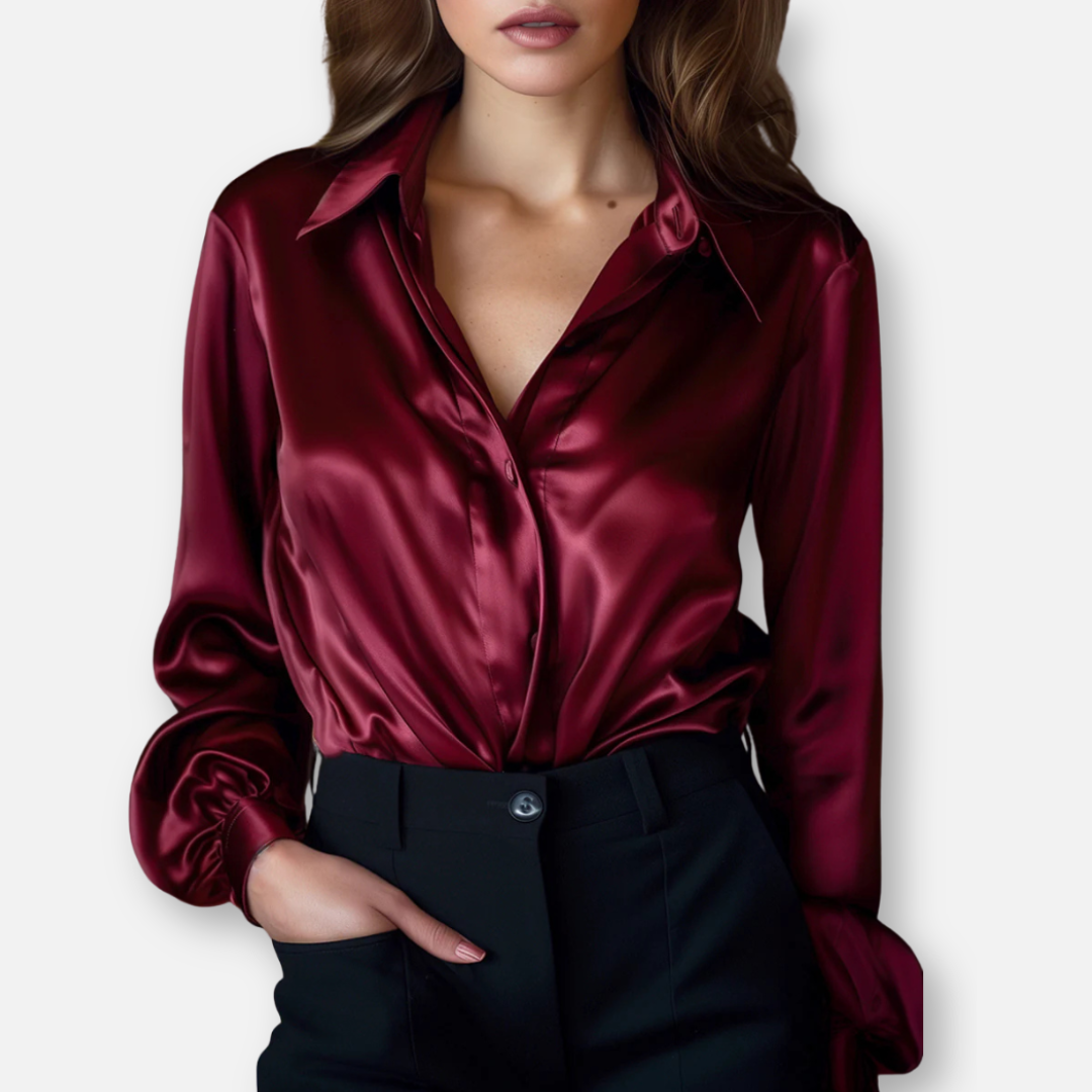 Mivora London | Elegant Satin Long-Sleeve Blouse For Women