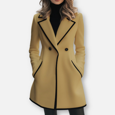 Mivora London | Women’s Oversized Double-Breasted White Coat with Black Trim