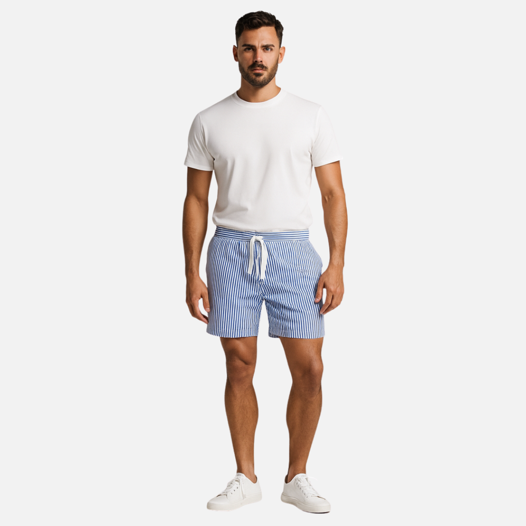 Mivora London | Men’s Quick-Dry Striped Swim Shorts With Adjustable Waistband