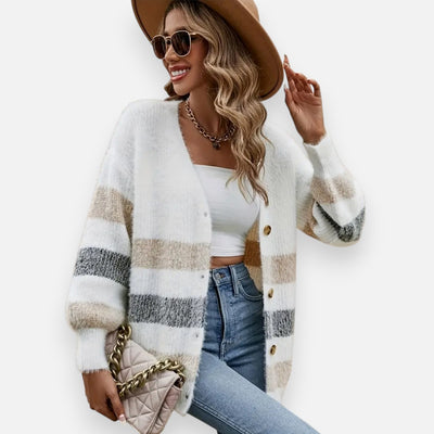 Mivora London | Women’s Colour-Block Knit Cardigan – Comfortable Everyday Wear
