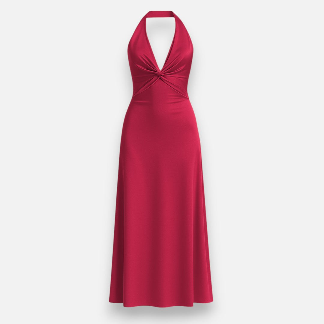 Mivora London | Sleeveless Halter Neck Evening Dress