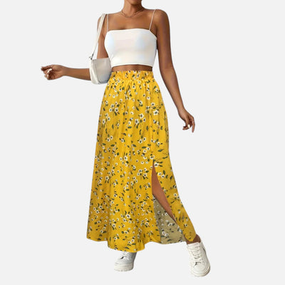 Mivora London | Women’s Floral High-Waist Skirt with Elegant Split Hem