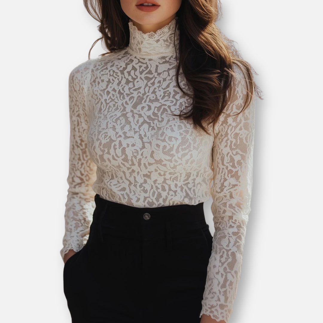 Mivora London | Women’s High-Neck Floral Lace Blouse – Elegant Fit