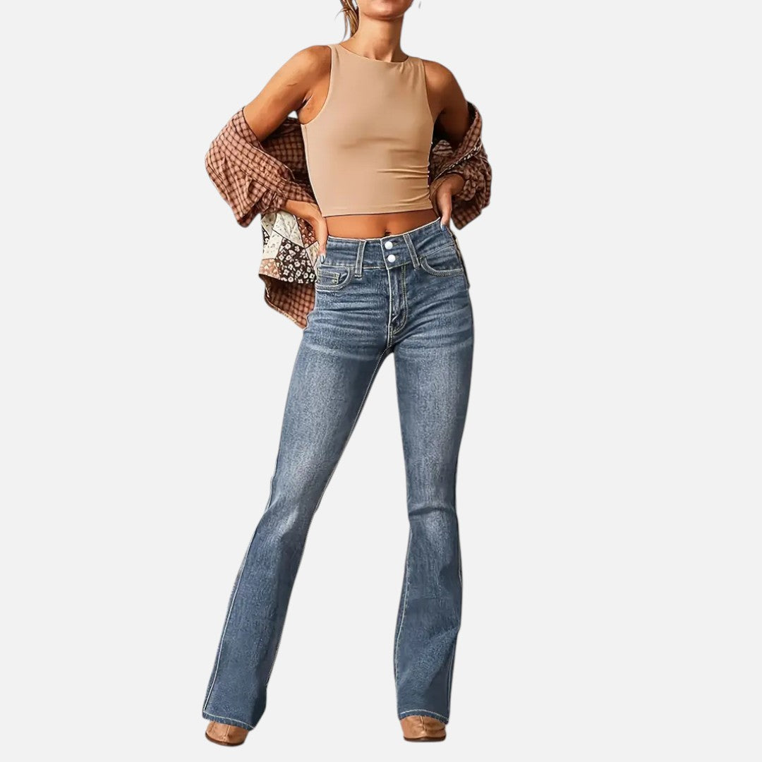 Mivora London | Women’s High-Waist Flared Trousers – Elongated Silhouette & Effortless Grace