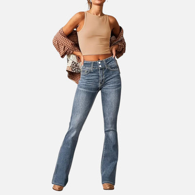 Mivora London | Women’s High-Waist Flared Trousers – Elongated Silhouette & Effortless Grace