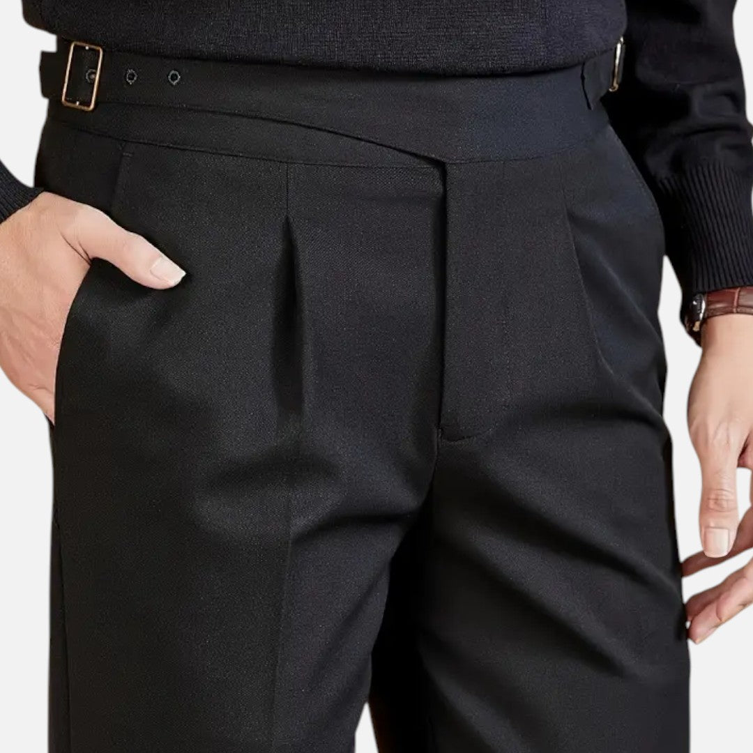 Mivora London | Men’s High‑Waist Tailored Trousers With Pleated Front & Adjustable Buckle
