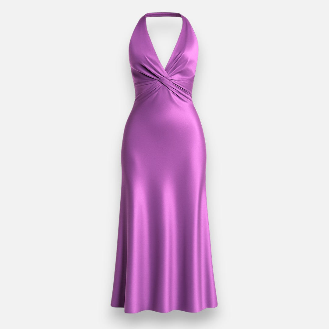 Mivora London | Sleeveless Halter Neck Evening Dress