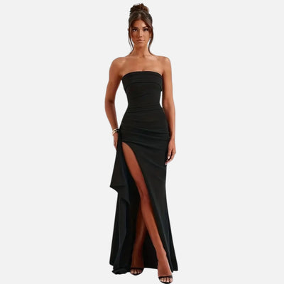 Mivora London | Elegant Strapless Maxi Dress With High Slit