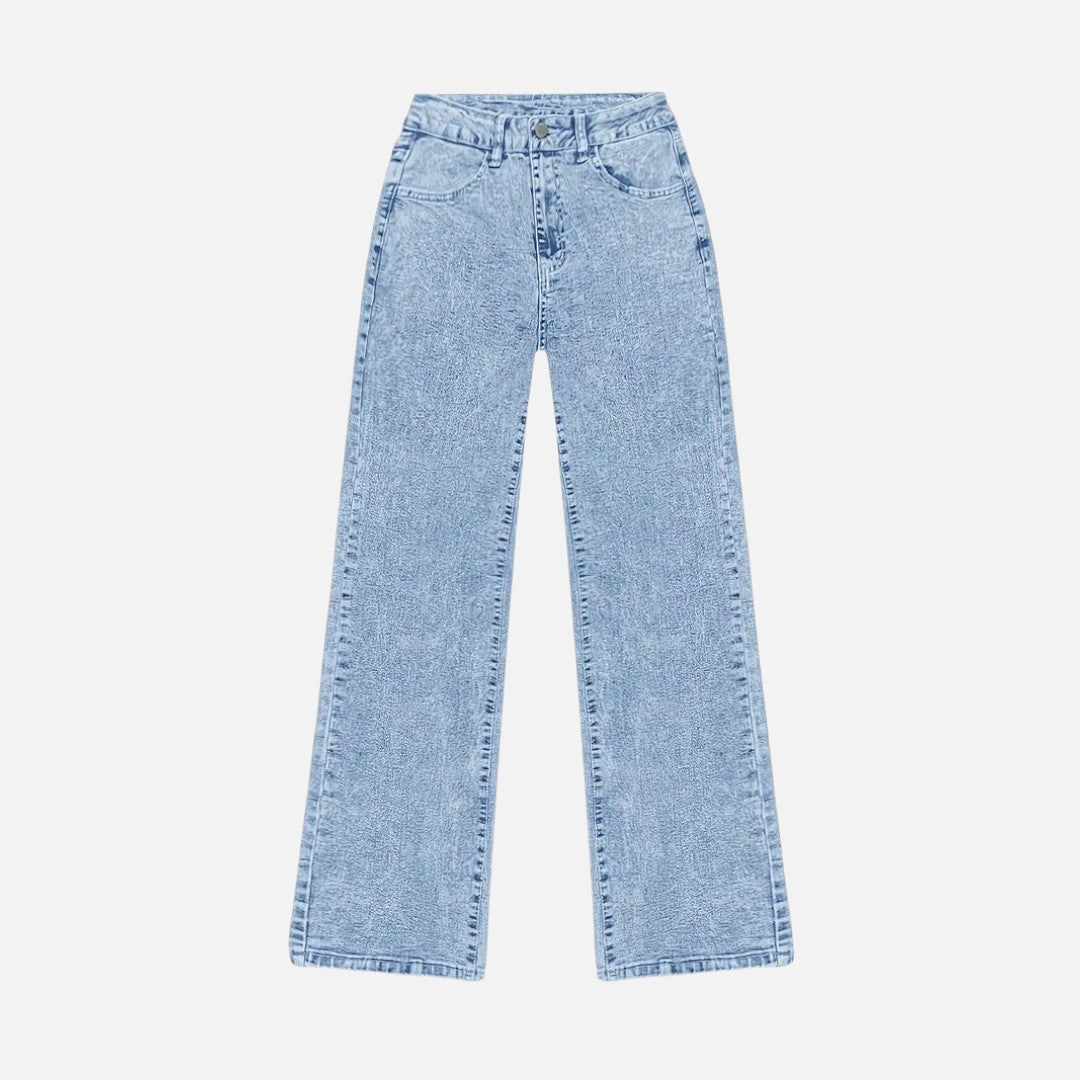 Mivora London | Women’s High-Waist Wide-Leg Jeans – Light Blue Denim with Stretch & Pockets