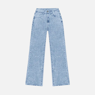 Mivora London | Women’s High-Waist Wide-Leg Jeans – Light Blue Denim with Stretch & Pockets