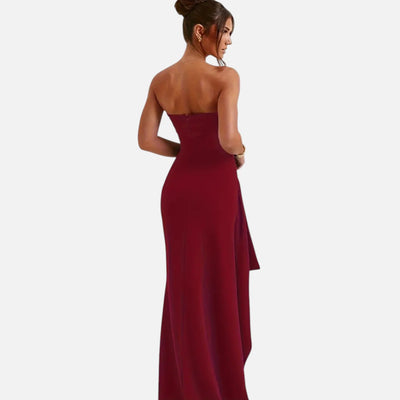 Mivora London | Elegant Strapless Maxi Dress With High Slit