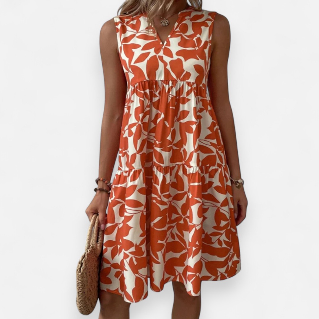 Mivora London | Women's Leaf Print Sleeveless Summer Dress
