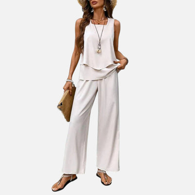 Mivora London | Women’s 2-Piece Sleeveless Top and Wide Leg Trousers Set