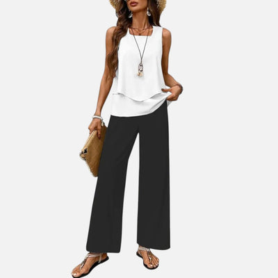 Mivora London | Women’s 2-Piece Sleeveless Top and Wide Leg Trousers Set