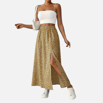 Mivora London | Women’s Floral High-Waist Skirt with Elegant Split Hem