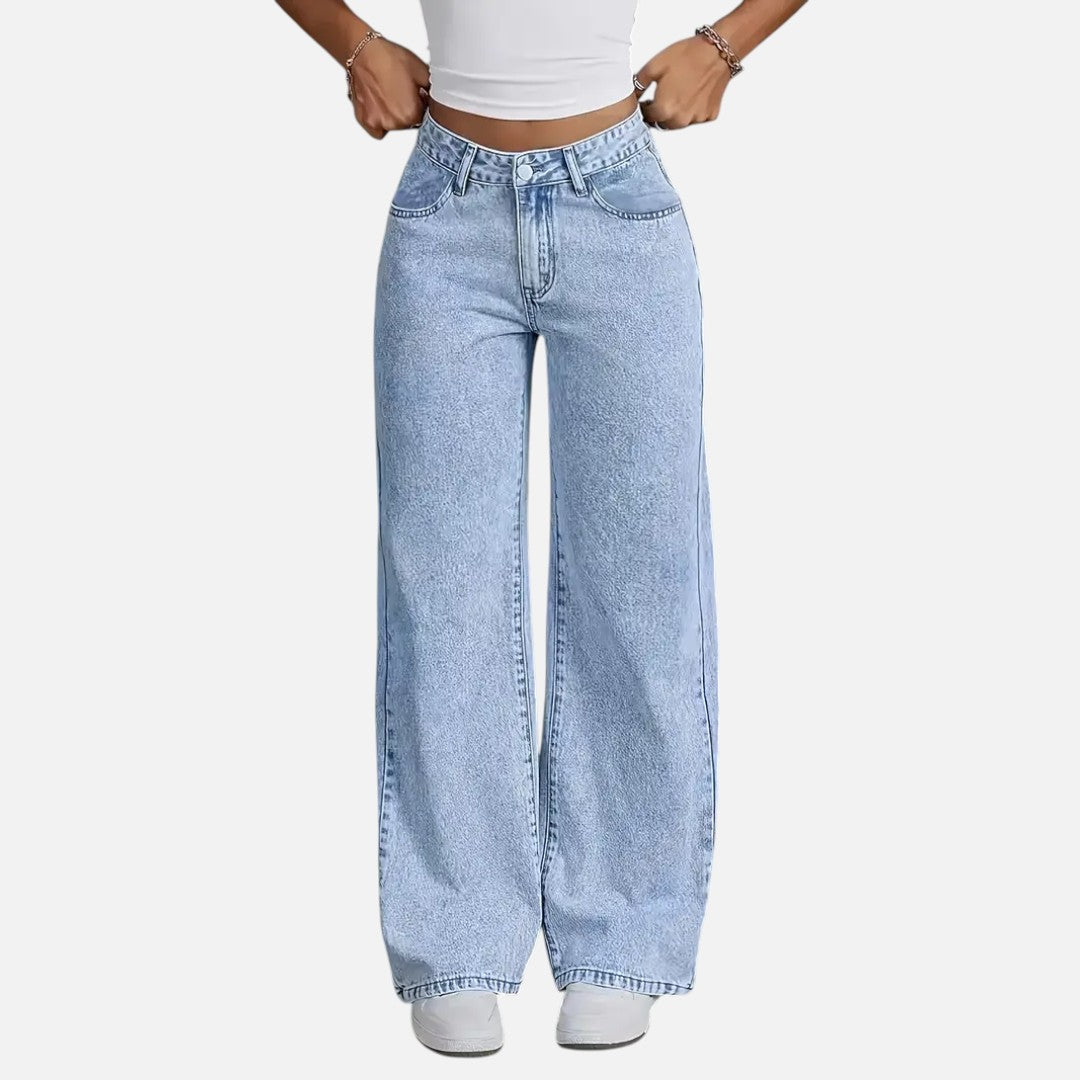 Mivora London | Women’s High-Waist Wide-Leg Jeans – Light Blue Denim with Stretch & Pockets