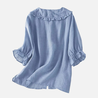 Mivora London | Women’s Loose Fit Blouse With Peter Pan Ruffle Collar