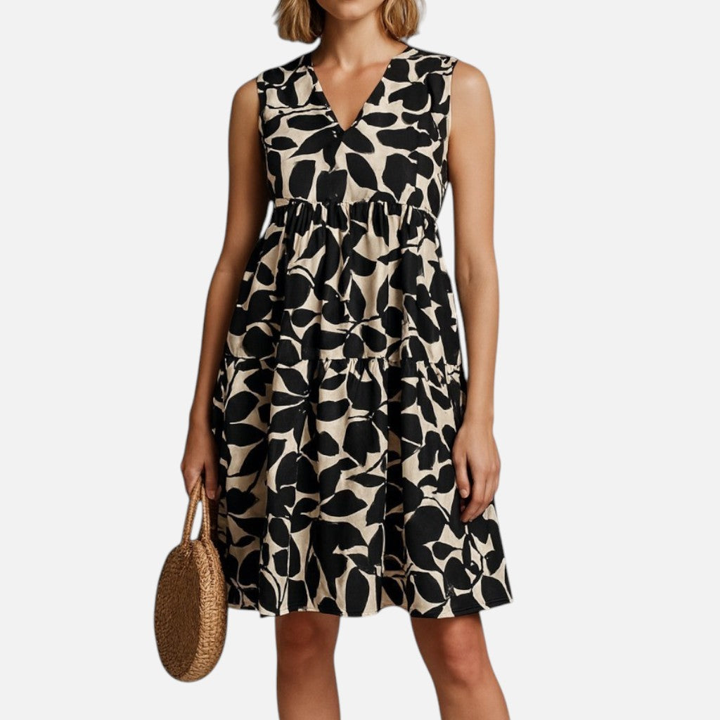 Mivora London | Women's Leaf Print Sleeveless Summer Dress