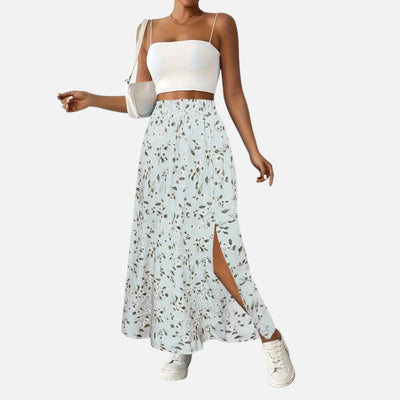 Mivora London | Women’s Floral High-Waist Skirt with Elegant Split Hem