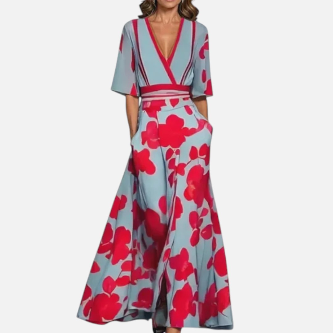 Mivora London | Women’s Elegant V-Neck Long Dress – Graceful Silhouette