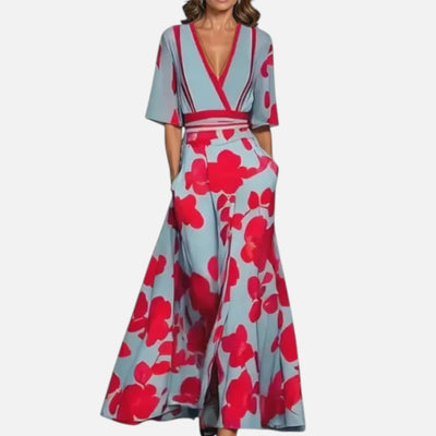 Mivora London | Women’s Elegant V-Neck Long Dress – Graceful Silhouette