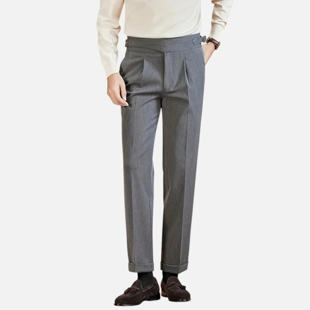 Mivora London | Men’s High‑Waist Tailored Trousers With Pleated Front & Adjustable Buckle
