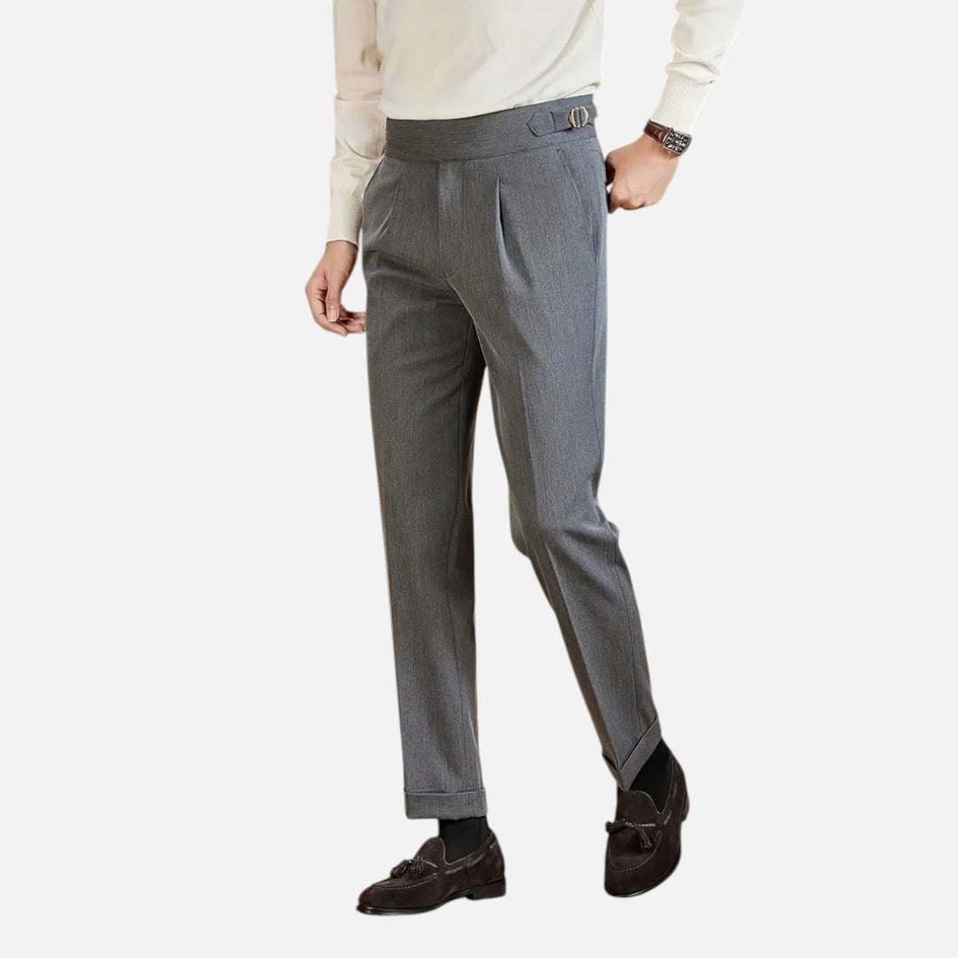 Mivora London | Men’s High‑Waist Tailored Trousers With Pleated Front & Adjustable Buckle