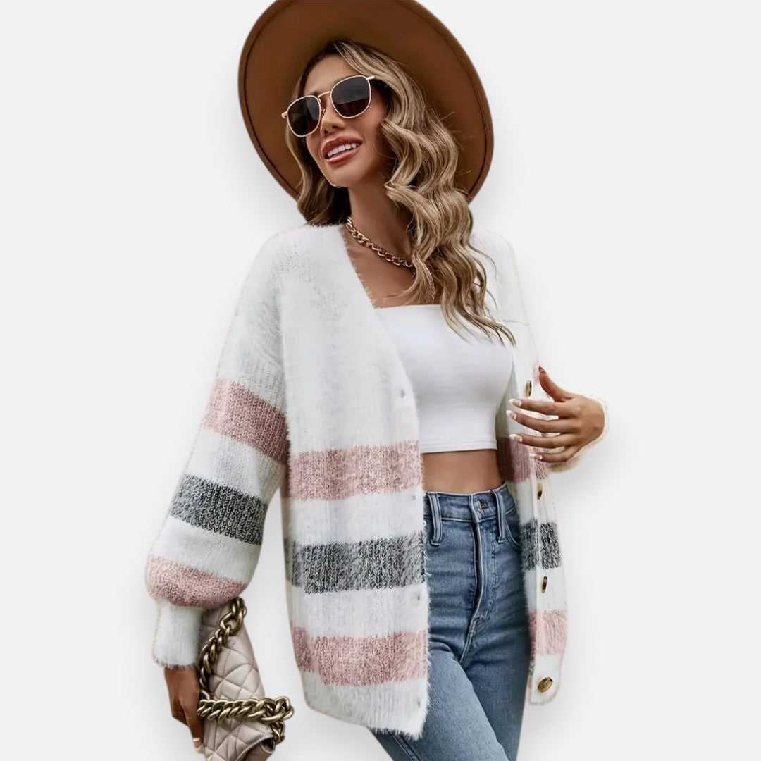 Mivora London | Women’s Colour-Block Knit Cardigan – Comfortable Everyday Wear
